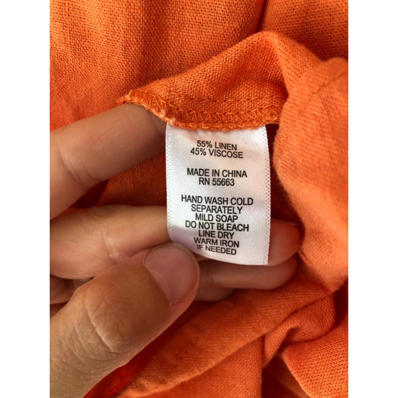 Women's Cynthia Rowley Orange Linen Top 2X - Picture 3 of 3